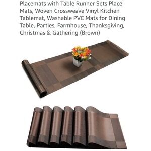 Placemats Table Runner Set Woven Crossweave Vinyl Kitchen Tablemats Washable